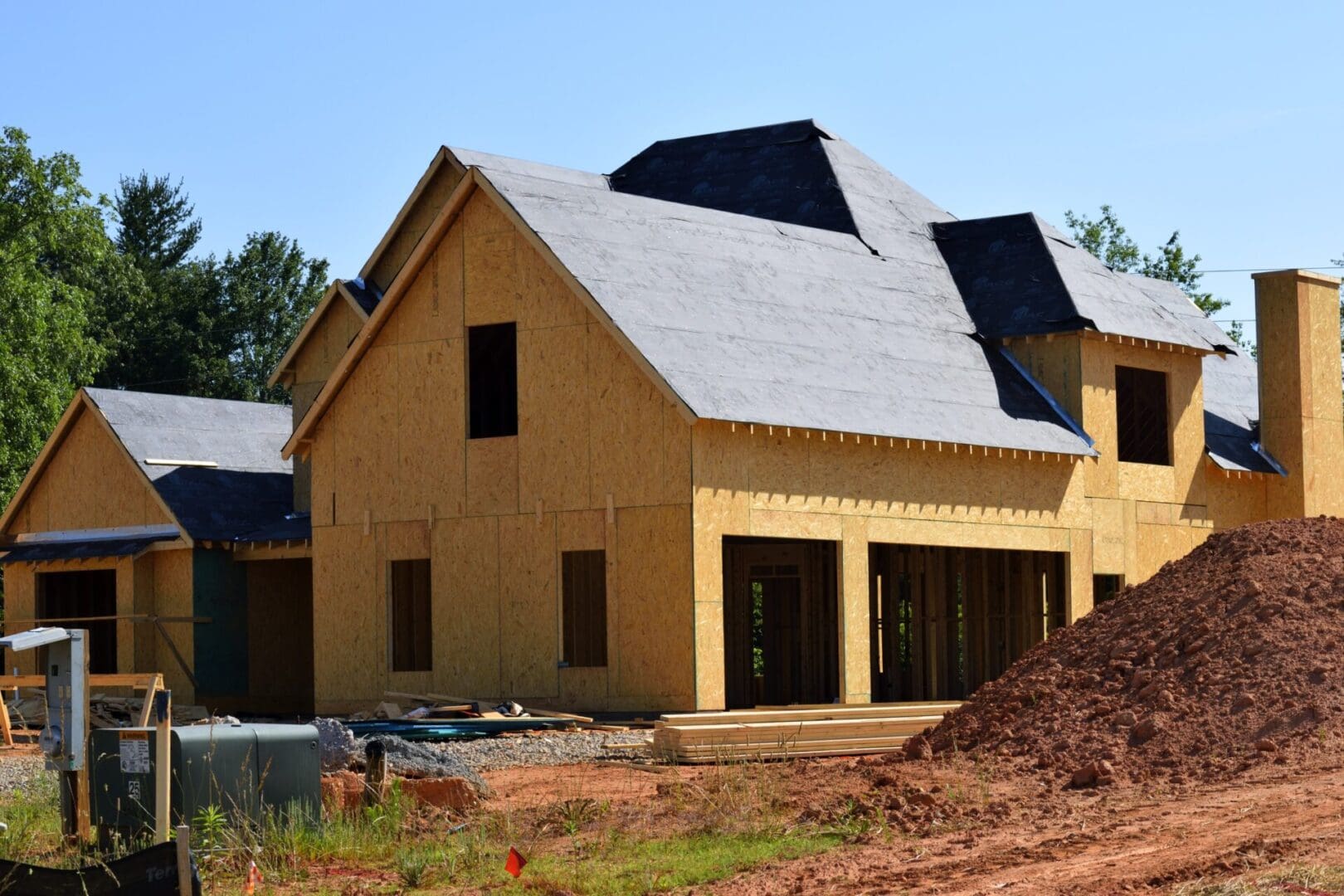 New home construction with wood framing.